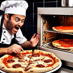 **A disastrous attempt at Neapolitan pizza:** Focus on a comical, slightly chaotic kitchen scene. Include elements like sticky dough, burnt mozzarella, acidic-looking tomato sauce, and someone looking comically frustrated but also amused. Style: A warm, slightly humorous, slightly messy, realistic photograph.