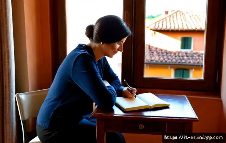Home 16 자신만의 글쓰기 루틴 만드는 방법 - Photorealistic morning writing routine in a sunlit Italian apartment, middle-aged woman seated at a ...